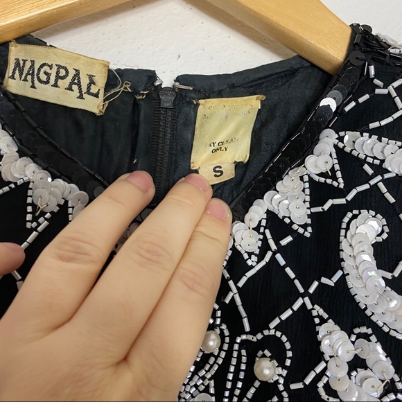 Vintage Negpal Silk Beaded Sequin Midi Dress S - Picture 15 of 16